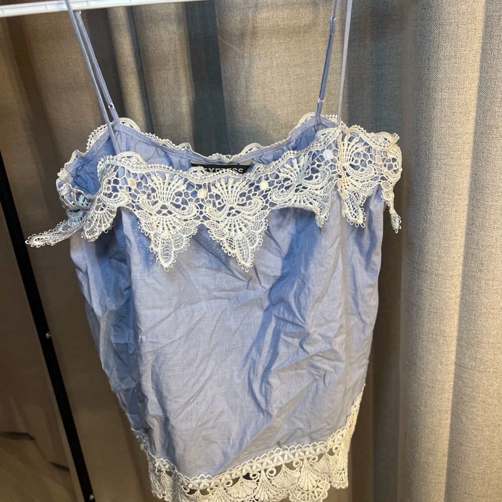 Express Blue Ruffled Embellished Camisole